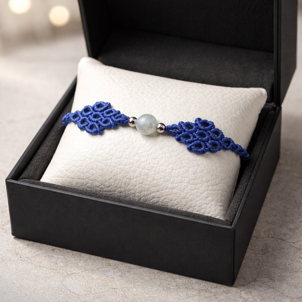 MACRAME BRACELET WITH SEMI-PRECIOUS STONES AND STAINLESS STEEL BEADS- BLUE