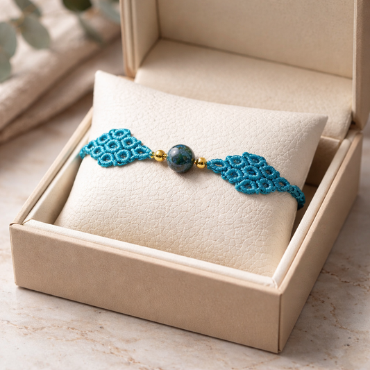 MACRAME BRACELET WITH SEMI-PRECIOUS STONES AND STAINLESS STEEL BEADS- AQUAMARINE