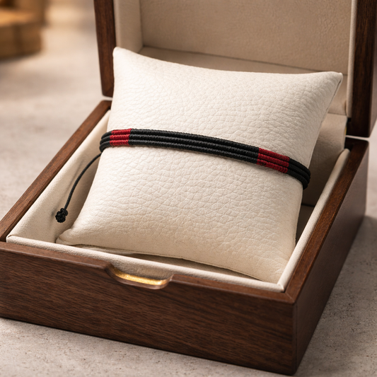 TWO-TONE MACRAME BRACELET RED AND BLACK