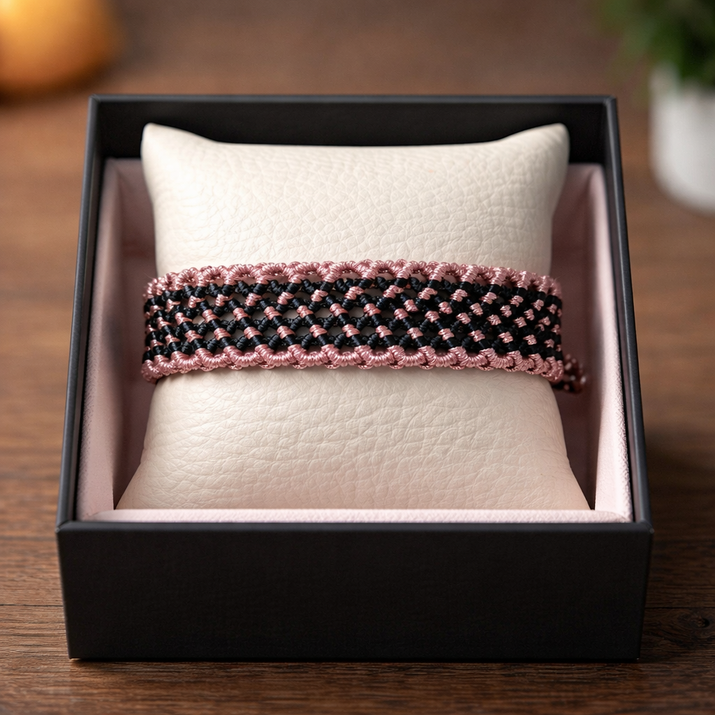 TWO-TONE MACRAME BRACELET- LIGHT PINK + BLACK