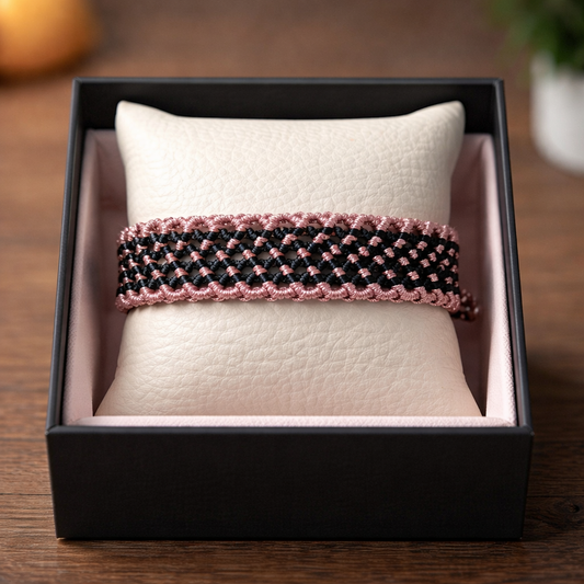 TWO-TONE MACRAME BRACELET- LIGHT PINK + BLACK