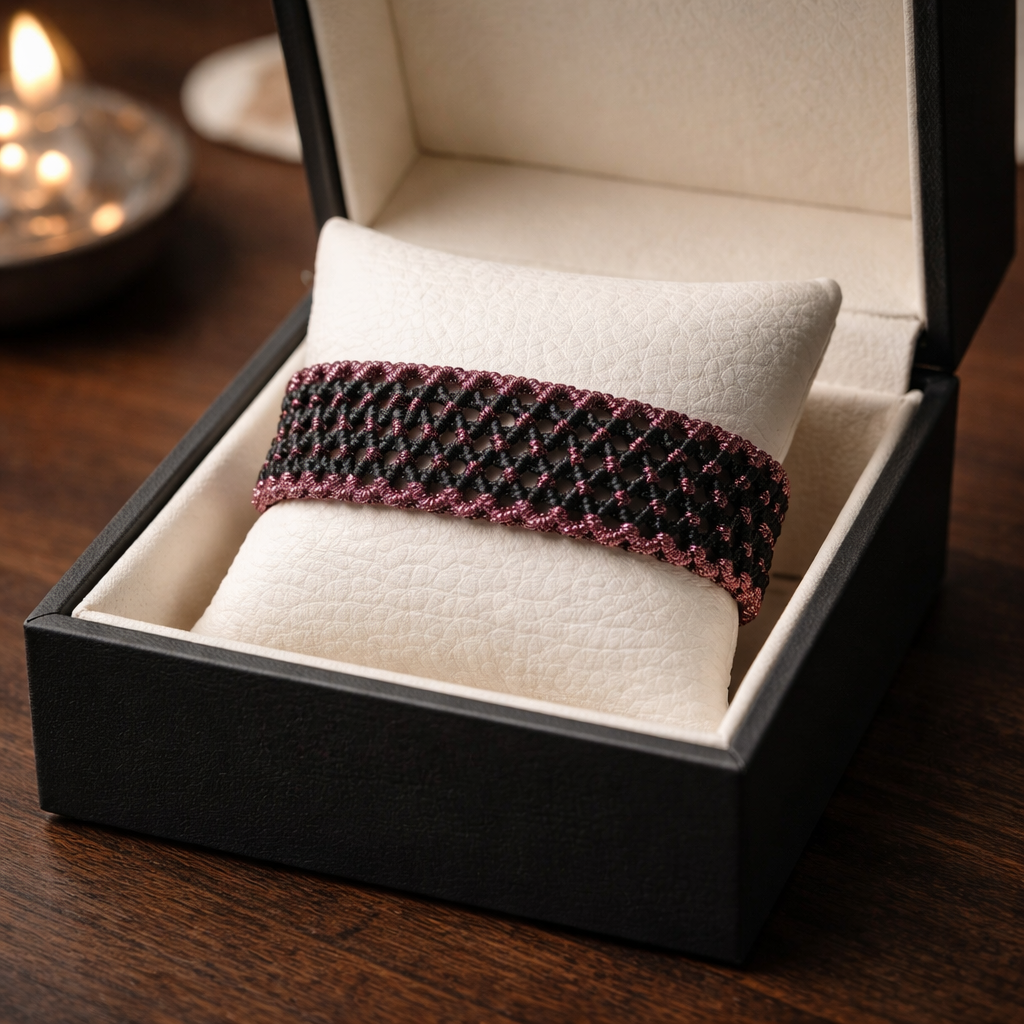 TWO-TONE MACRAME BRACELET- DARK PINK + BLACK