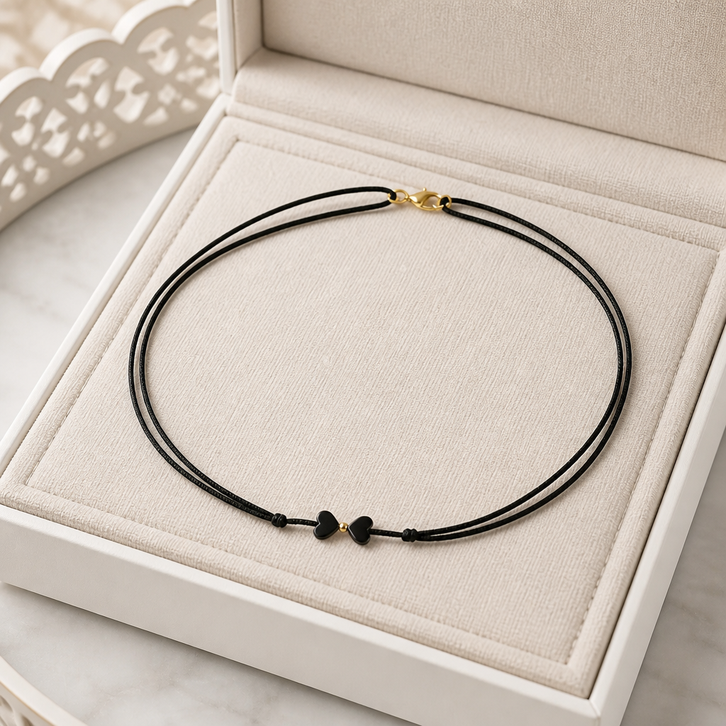 CHOKER NECKLACE WITH HEMATITE HEARTS