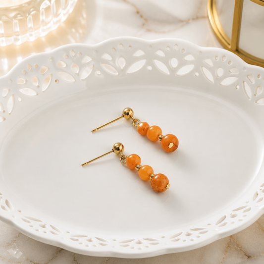 STUD EARRINGS WITH RED CORAL BEADS