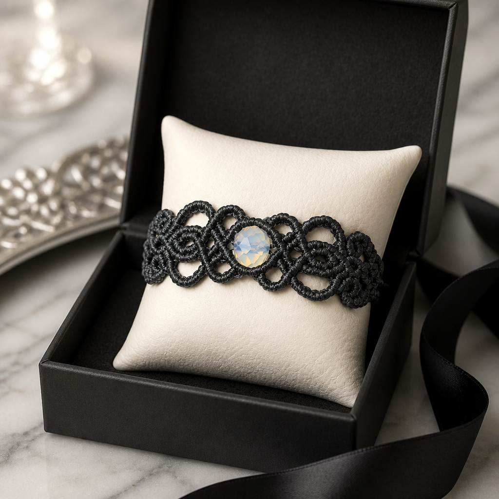 CELTIC BRACELET WITH NATURAL STONE IN THE CENTER - GRAY