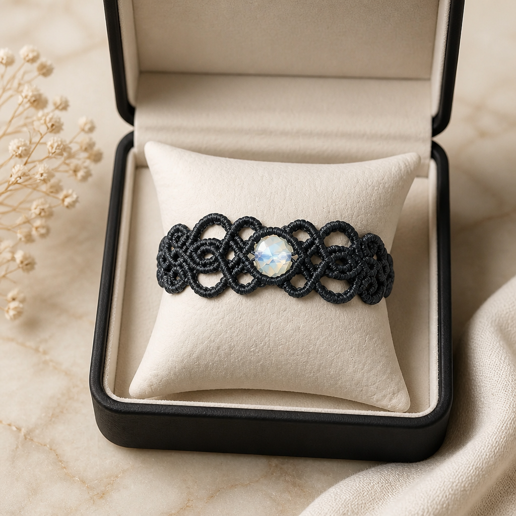 CELTIC BRACELET WITH NATURAL STONE IN THE CENTER - GRAY
