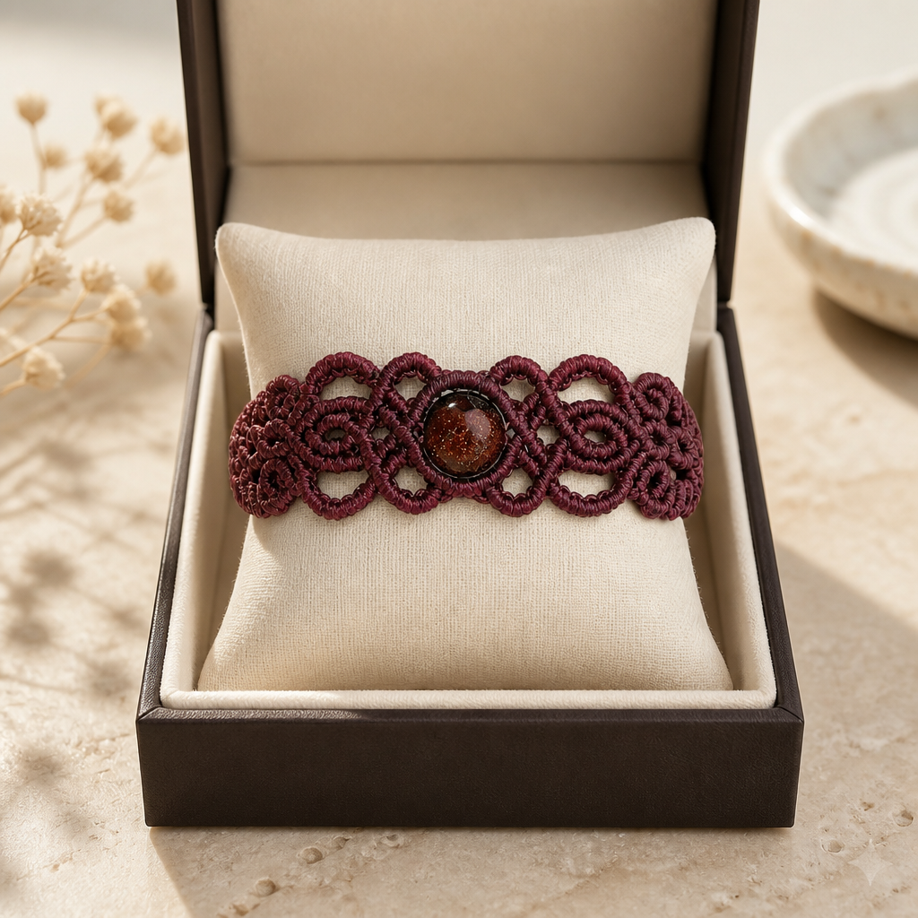 CELTIC BRACELET WITH NATURAL STONE IN THE CENTER - BUTGUNDY