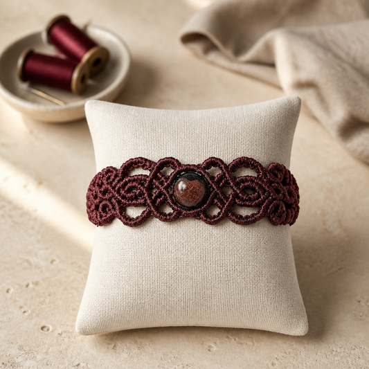 CELTIC BRACELET WITH NATURAL STONE IN THE CENTER - BUTGUNDY