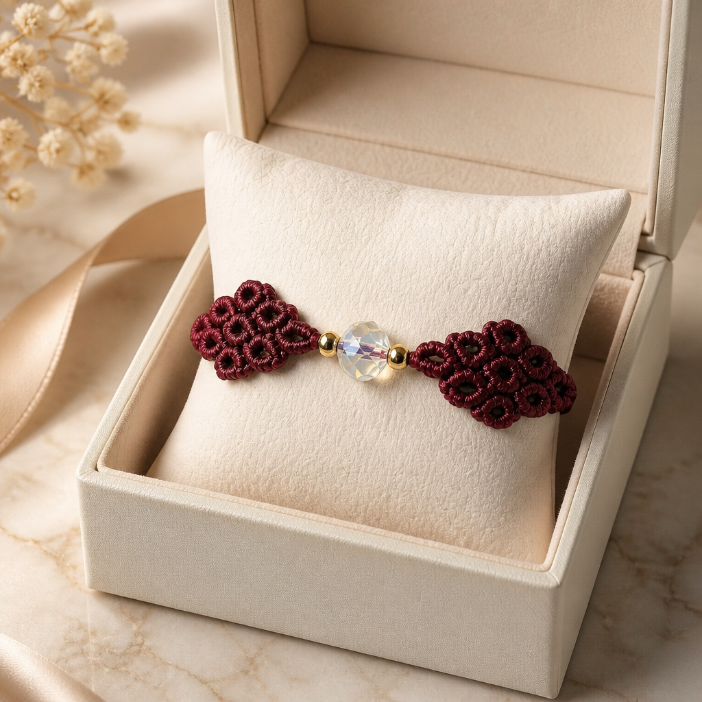 MACRAME BRACELET WITH SEMI-PRECIOUS STONES AND STAINLESS STEEL BEADS-BURGUNDY