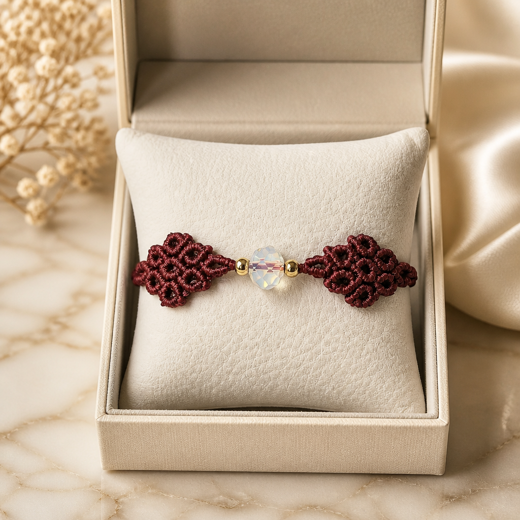 MACRAME BRACELET WITH SEMI-PRECIOUS STONES AND STAINLESS STEEL BEADS-BURGUNDY