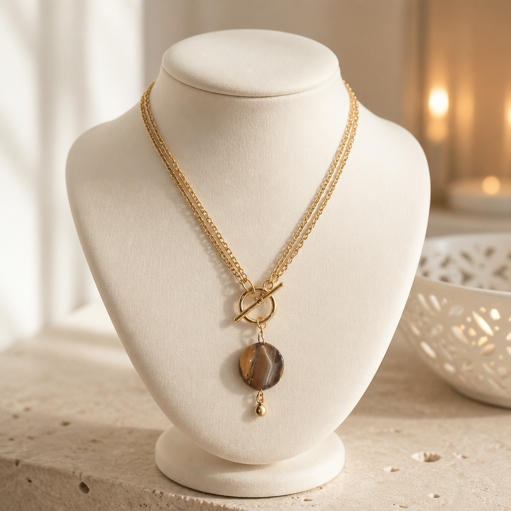 Necklace "Pick Me" - Golden Chain and Tiger's Eye Natural Stone