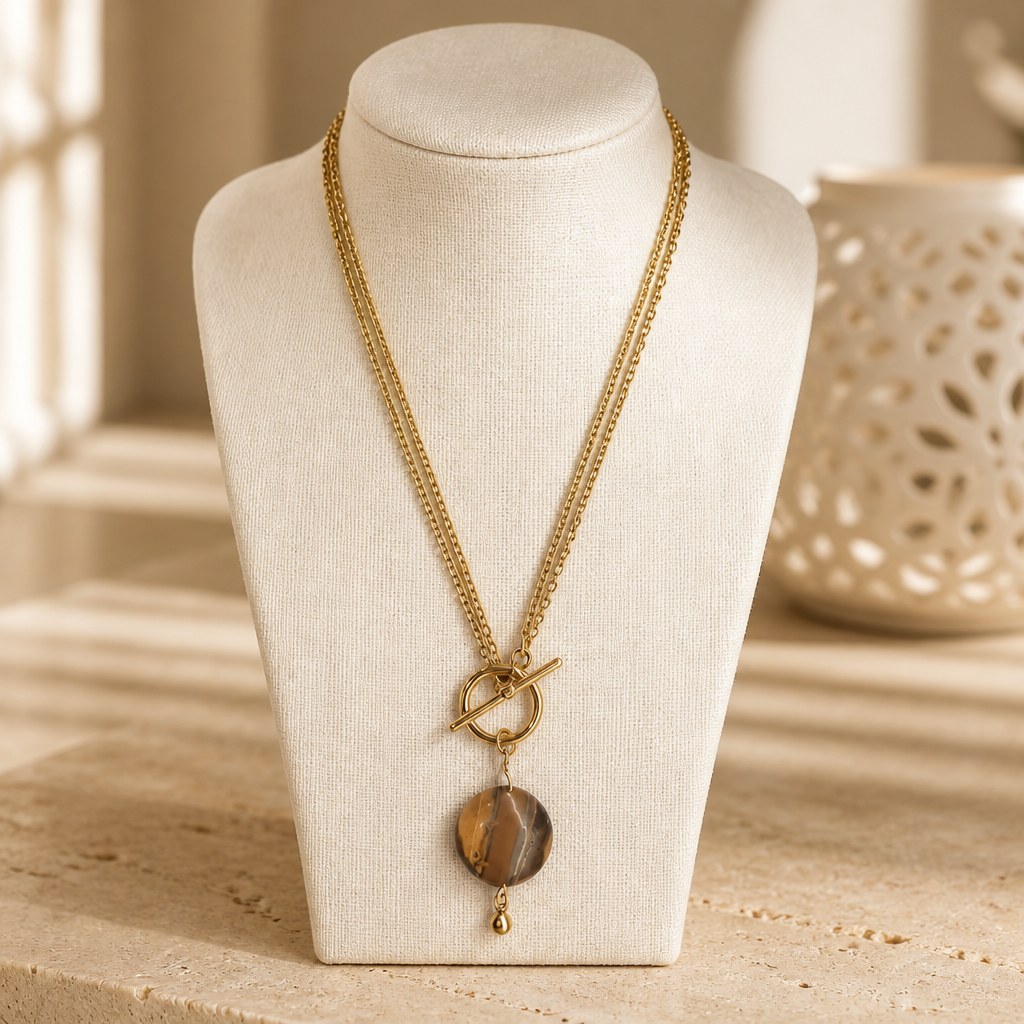 Necklace "Pick Me" - Golden Chain and Tiger's Eye Natural Stone