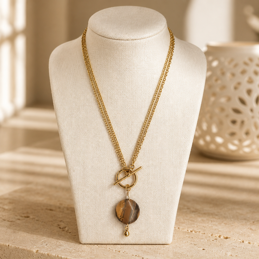 Necklace "Pick Me" - Golden Chain and Tiger's Eye Natural Stone