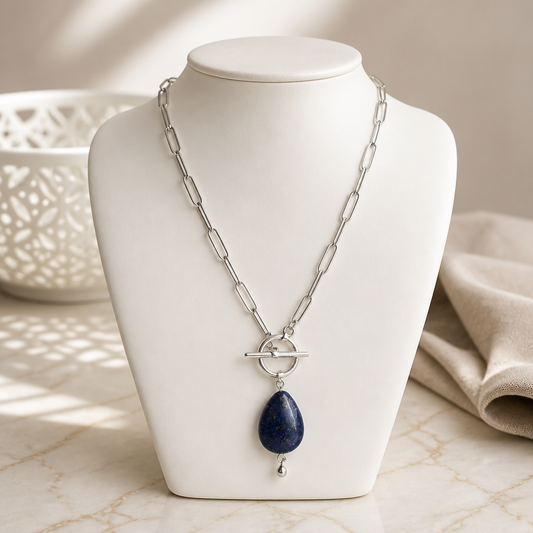 Necklace "Pick Me" - Silver Chain and Lapis Lazuli Natural Stone