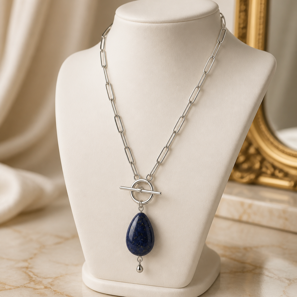 Necklace "Pick Me" - Silver Chain and Lapis Lazuli Natural Stone