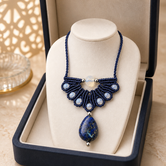 "MOONSTONE ROSETTE"-NECKLACE WITH LAPIS LAZULI PENDANT