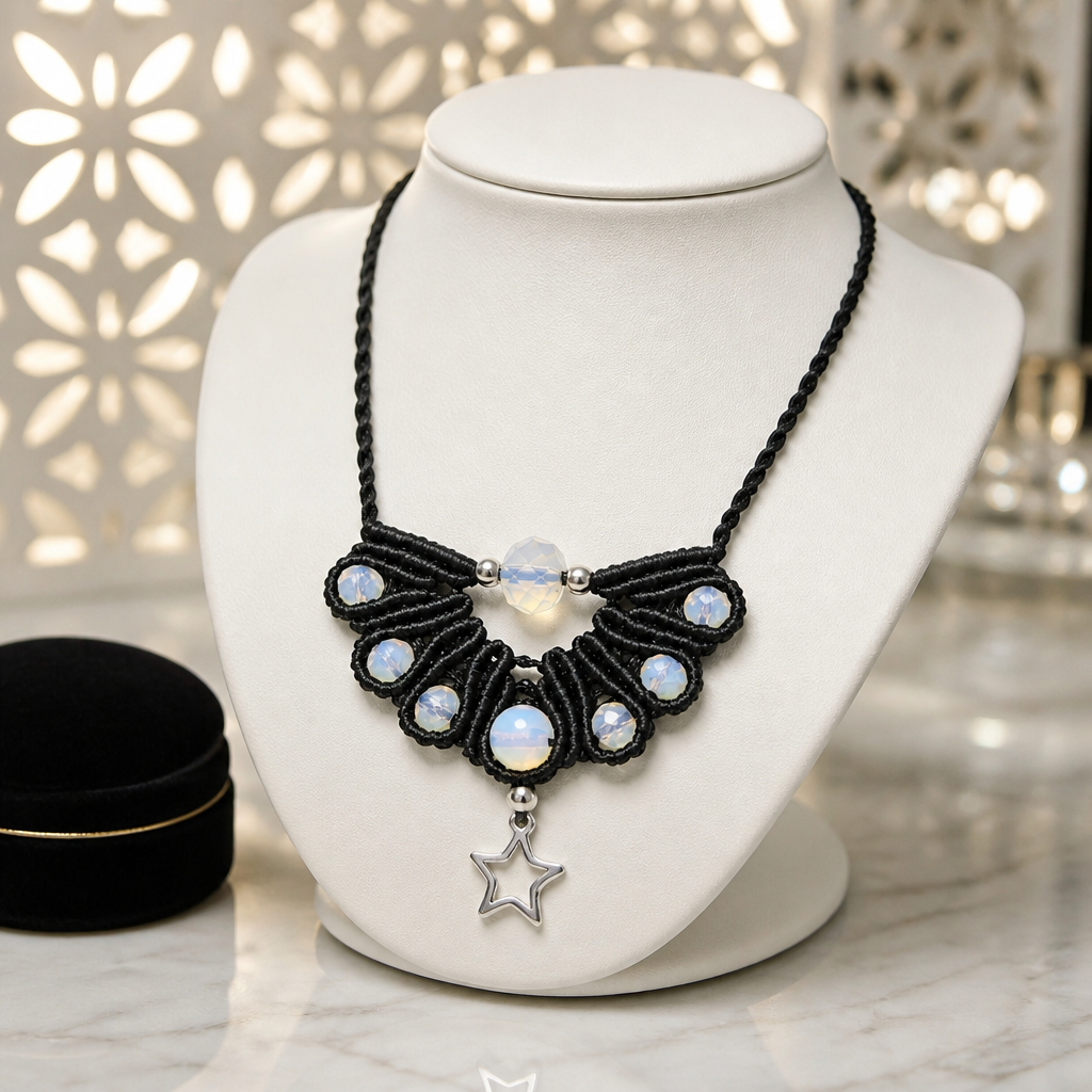 "MOONSTONE ROSETTE"-NECKLACE WITH STAR PENDANT