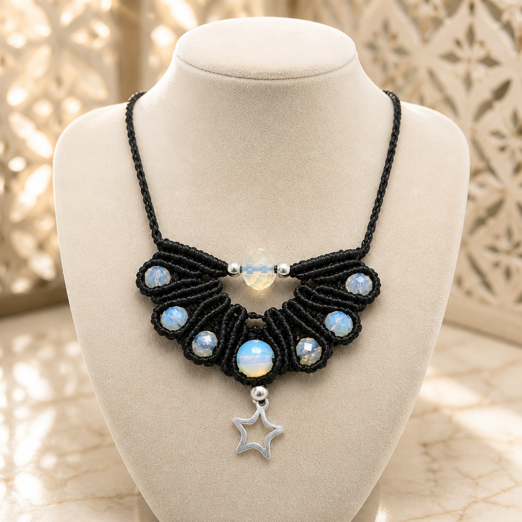 "MOONSTONE ROSETTE"-NECKLACE WITH STAR PENDANT