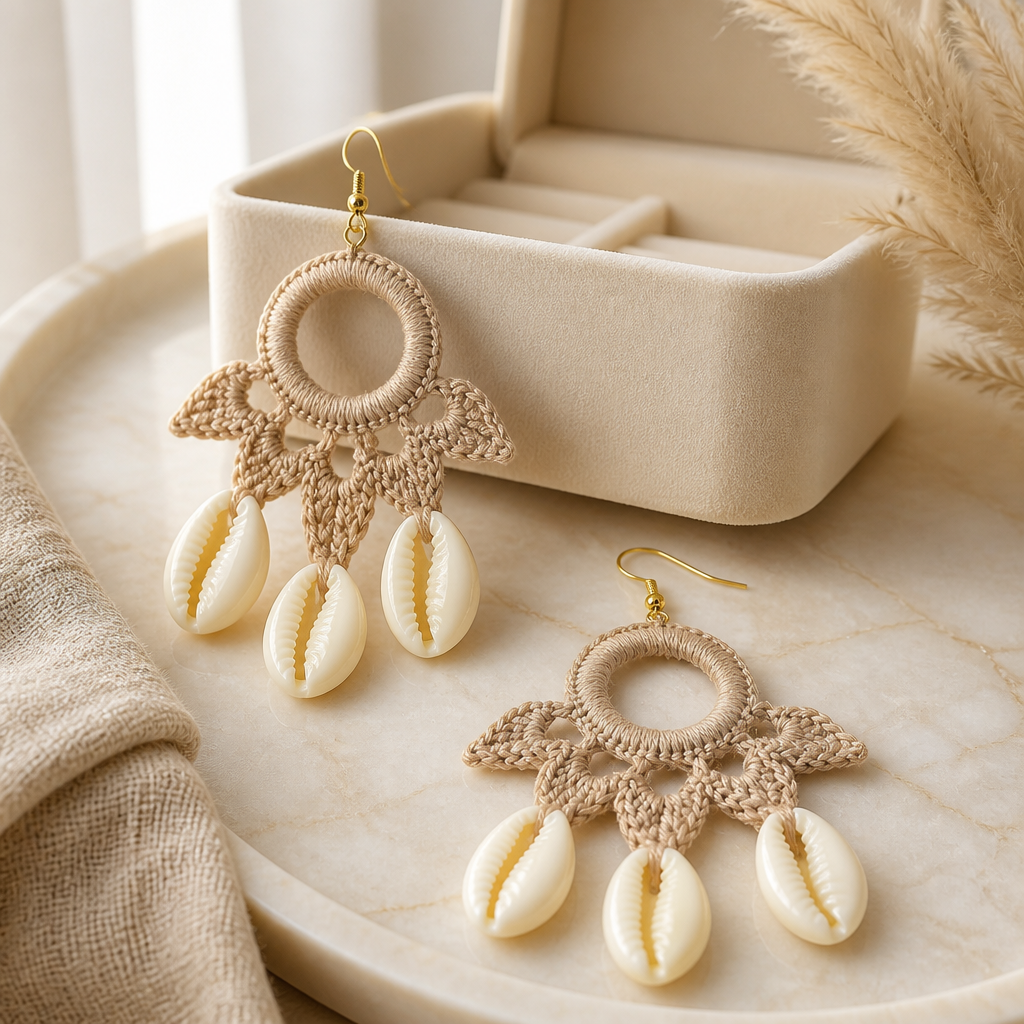 "Summer Vibes" Earrings - Sand color with natural shells