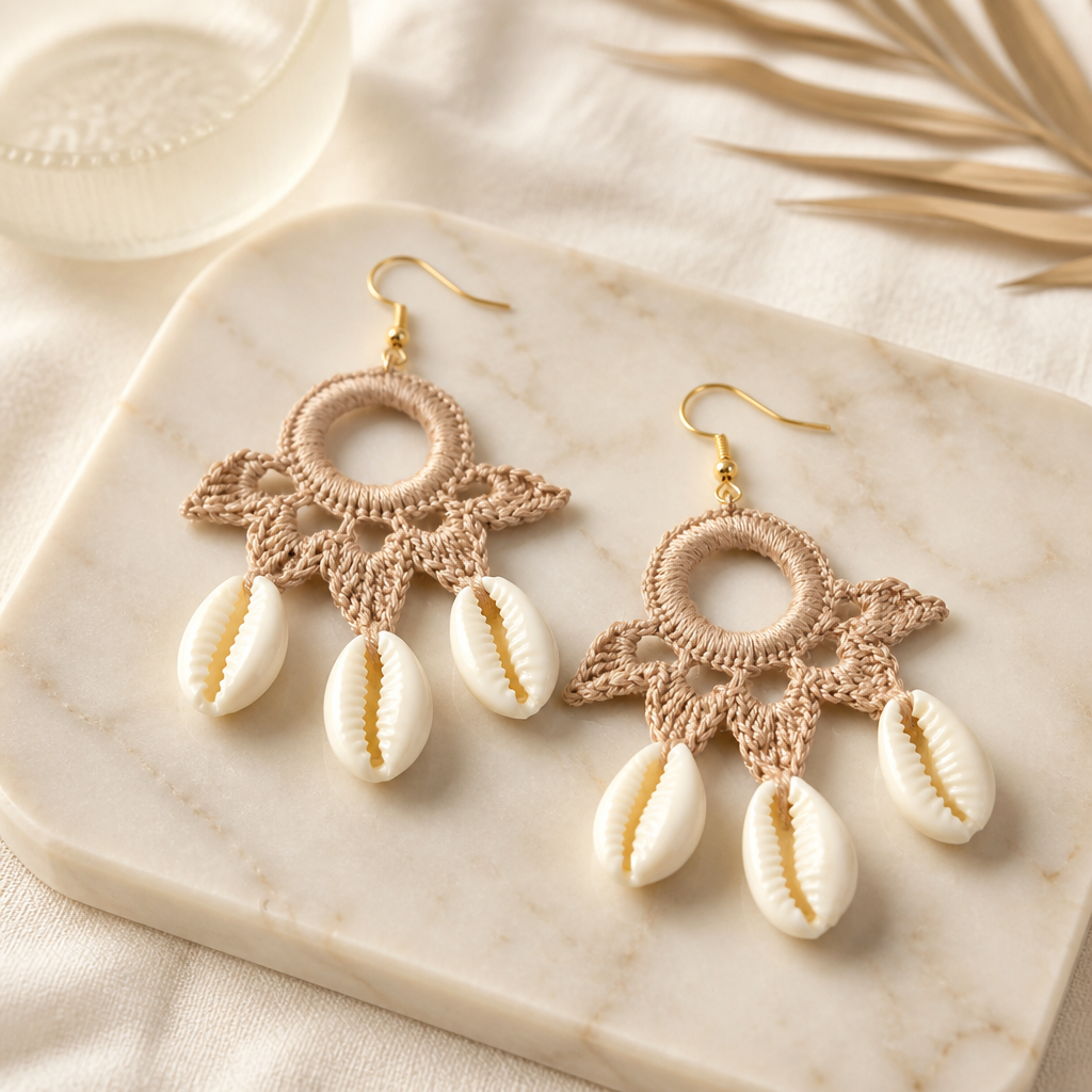 "Summer Vibes" Earrings - Sand color with natural shells