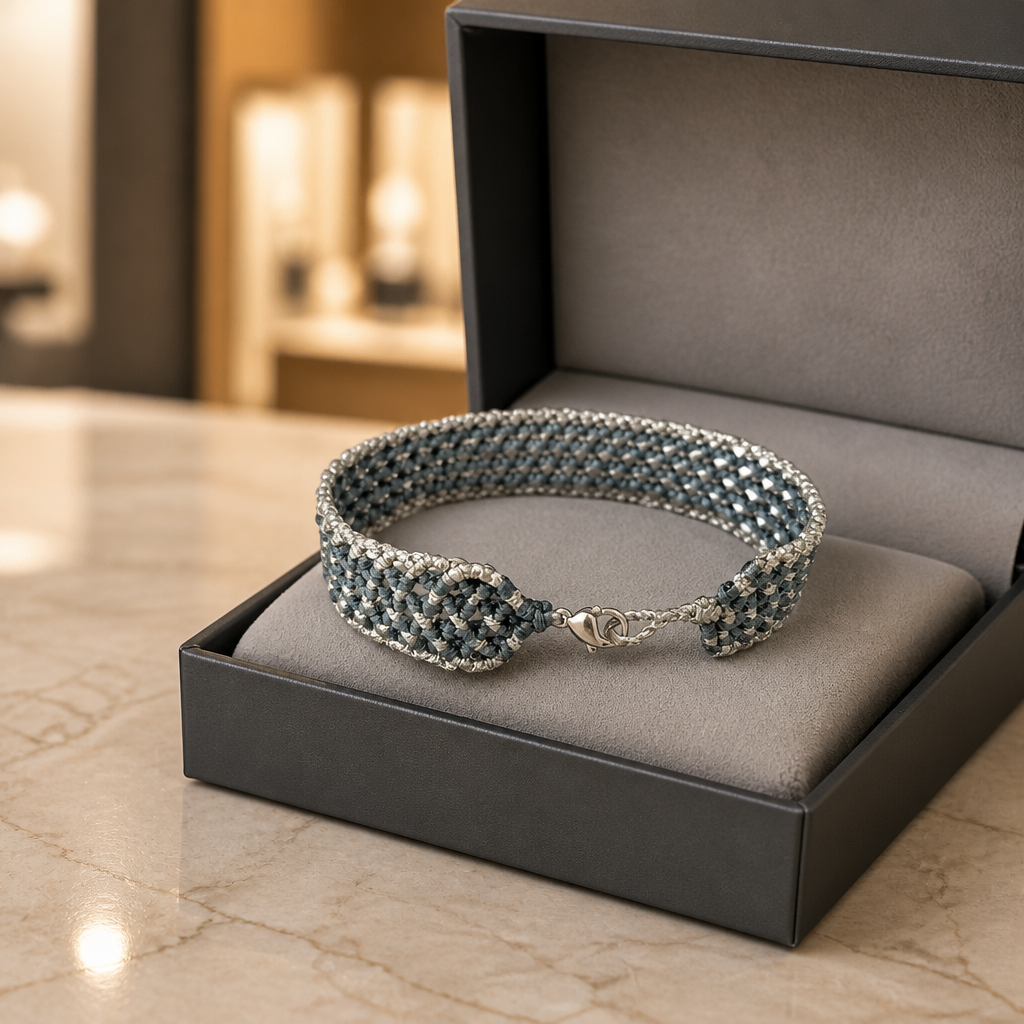 TWO-TONE MACRAME BRACELET-GRAY+SILVER