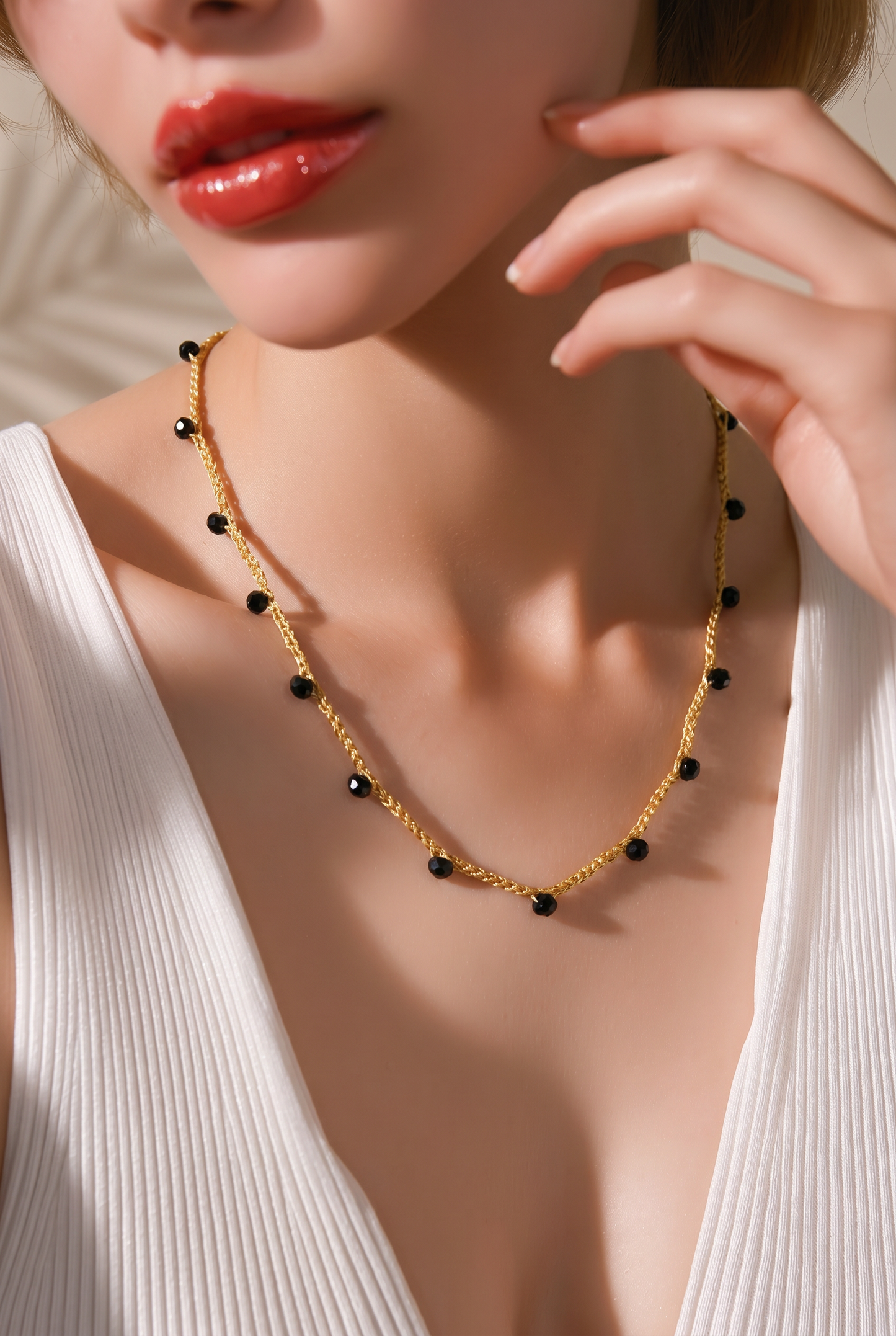 "CAVALLETTA"- NECKLACE - GOLD WITH BLACK CRYSTALS- SHORT