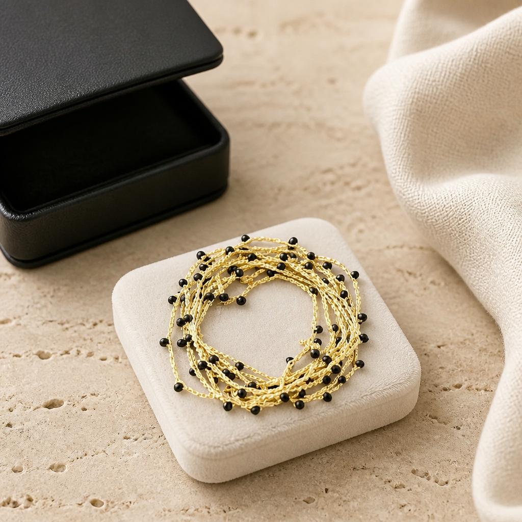 "CAVALLETTA"- NECKLACE - GOLD WITH BLACK CRYSTALS- SUPER LONG
