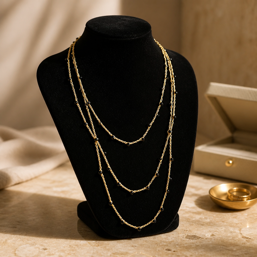 "CAVALLETTA"- NECKLACE - GOLD WITH BLACK CRYSTALS- SUPER LONG