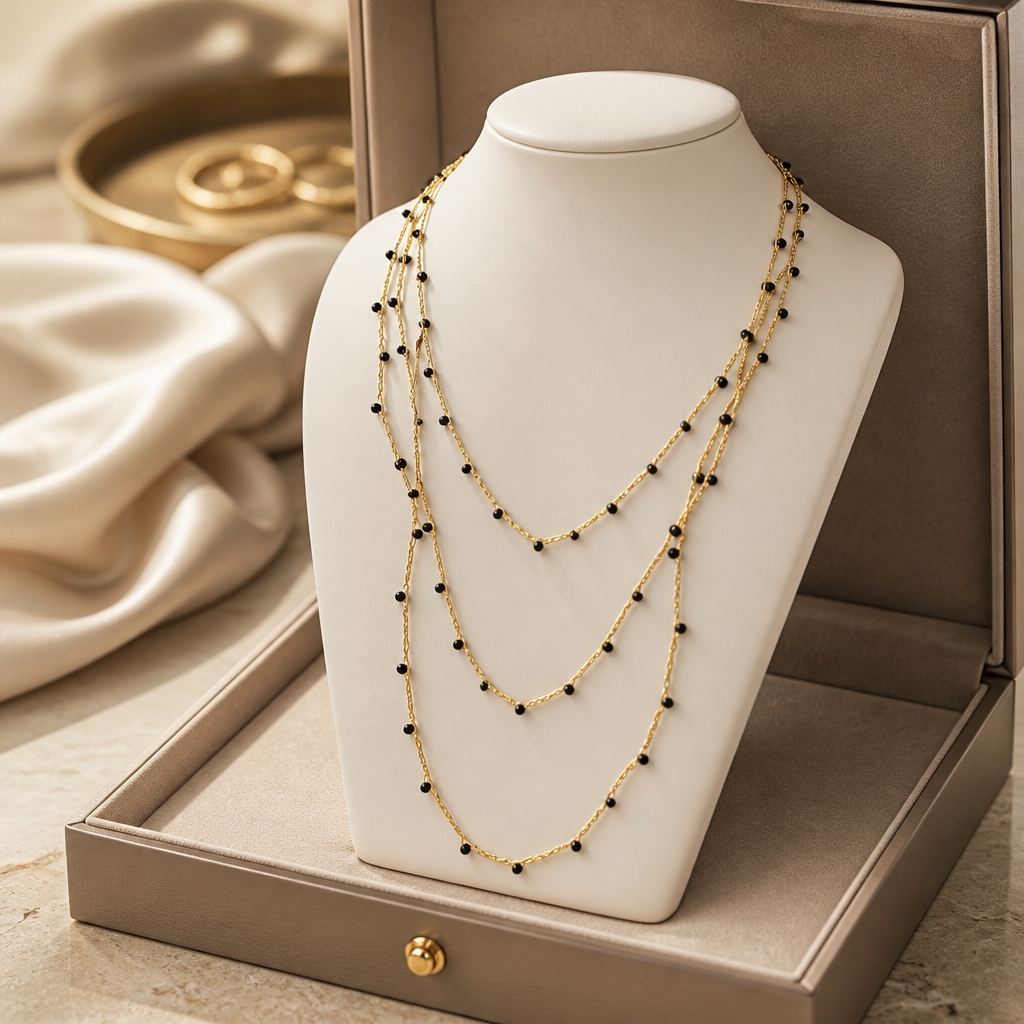 "CAVALLETTA"- NECKLACE - GOLD WITH BLACK CRYSTALS- SUPER LONG