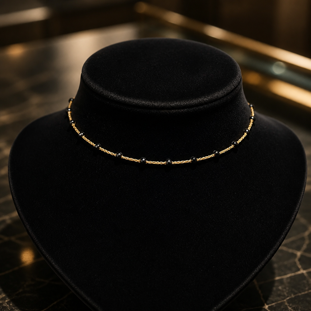 "CAVALLETTA"- NECKLACE - GOLD WITH BLACK CRYSTALS- CHOKER