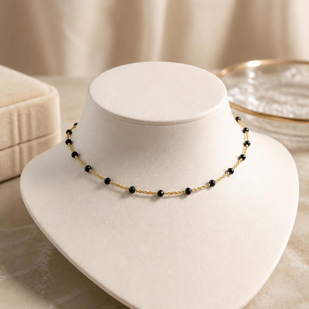 "CAVALLETTA"- NECKLACE - GOLD WITH BLACK CRYSTALS- CHOKER