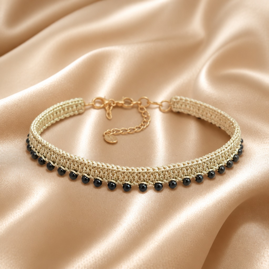 "SOGNO D'ORO"- NECKLACE - GOLD CHOKER WITH BLACK CRYSTALS