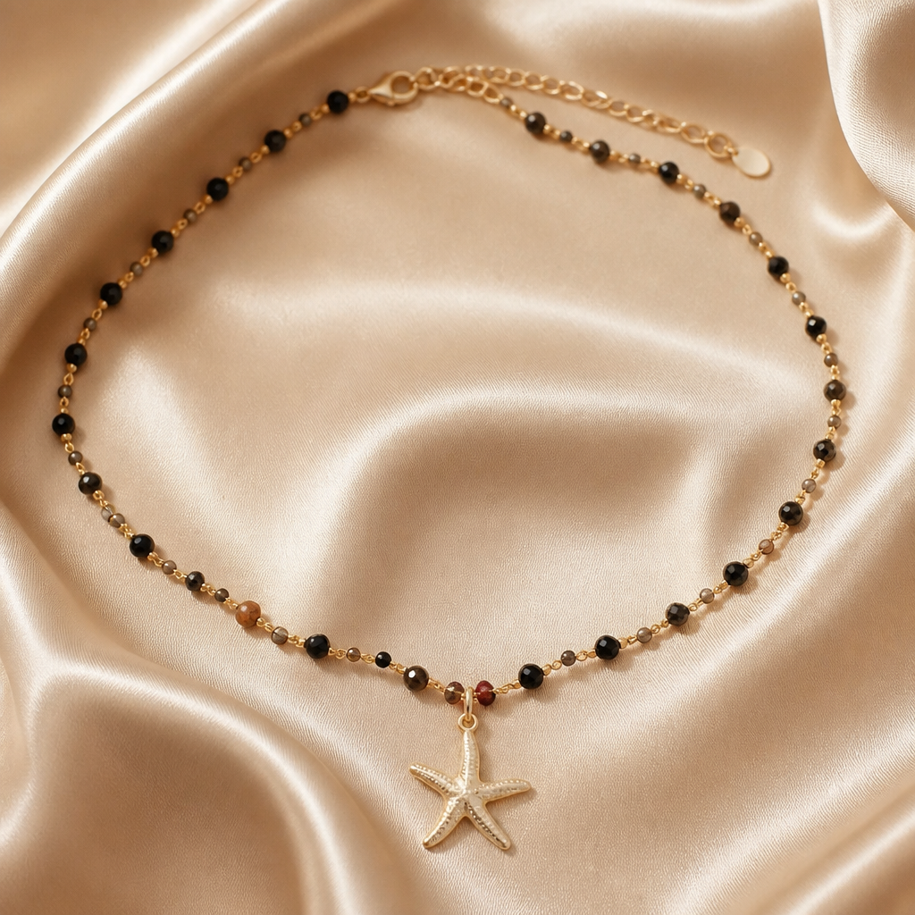 "SOGNO D'ORO"- NECKLACE - GOLD WITH  CRYSTALS AND STARFISH
