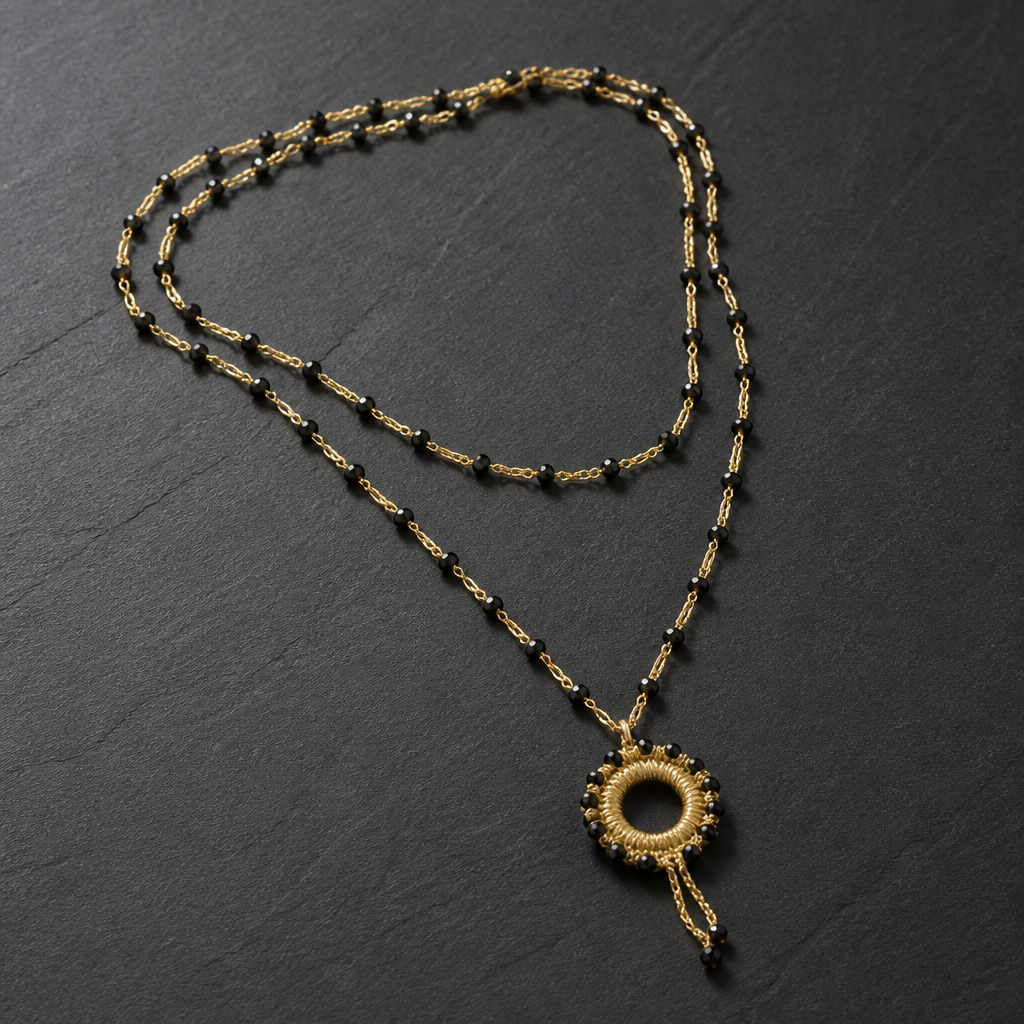 "SOGNO D'ORO"- NECKLACE - GOLD WITH BLACK CRYSTALS