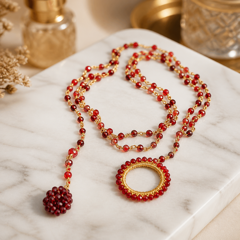 "SOGNO D'ORO"- NECKLACE - GOLD WITH RED CRYSTALS