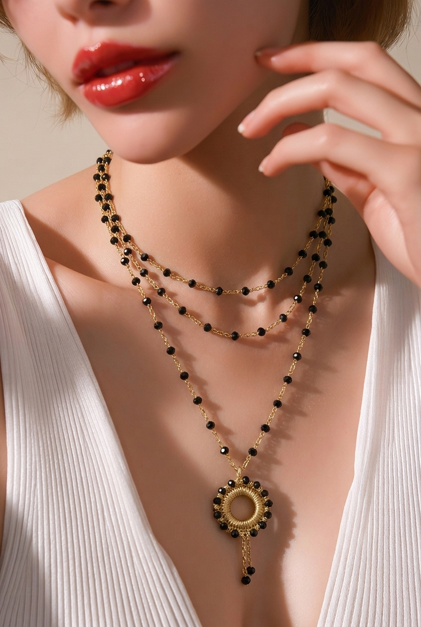 "SOGNO D'ORO"- NECKLACE - GOLD WITH BLACK CRYSTALS