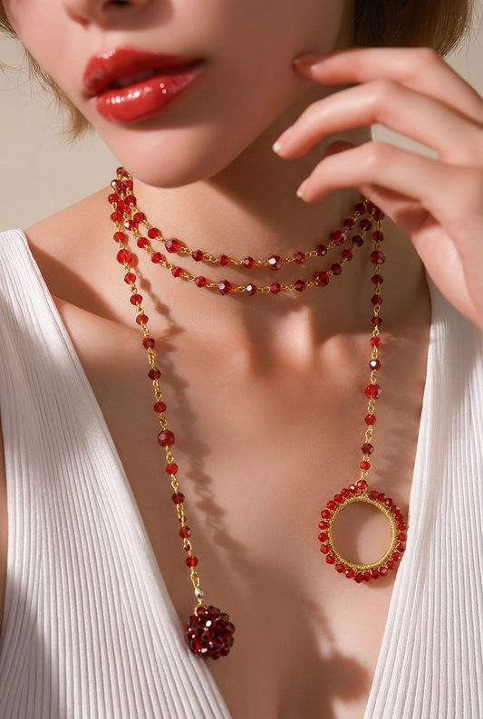 "SOGNO D'ORO"- NECKLACE - GOLD WITH RED CRYSTALS