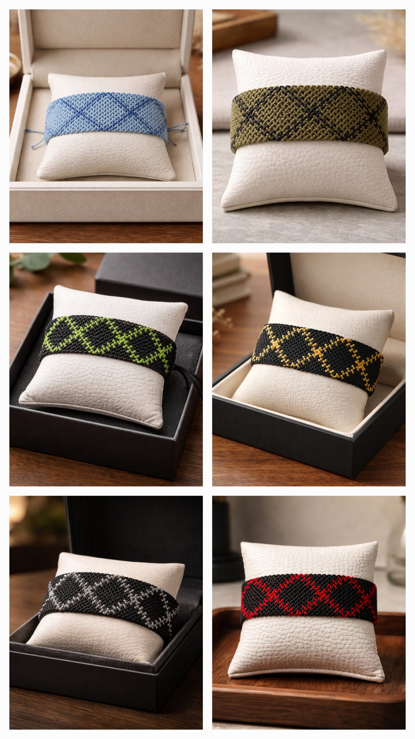 TWO-TONE MACRAME BRACELET DIAMOND DESIGN BLACK-SILVER