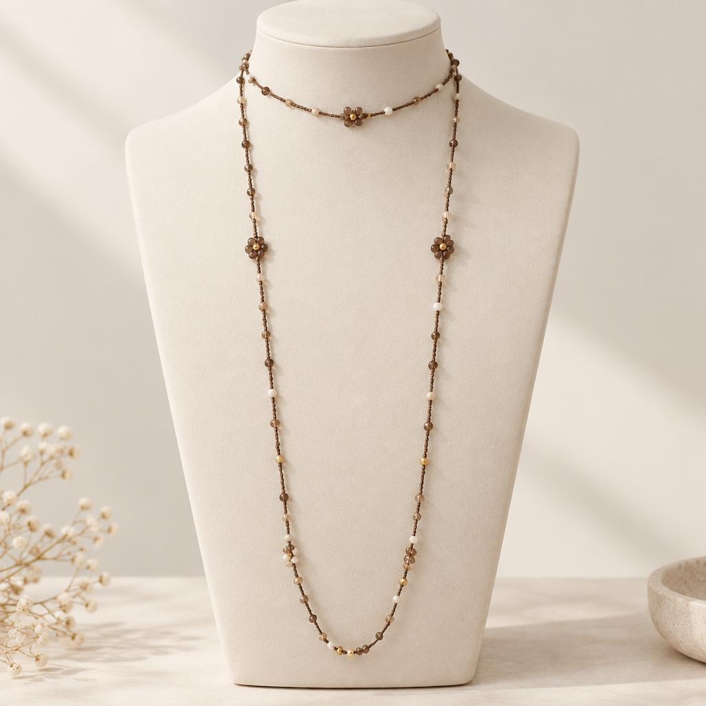 "DAISY" – Necklace – Brown with white crystals