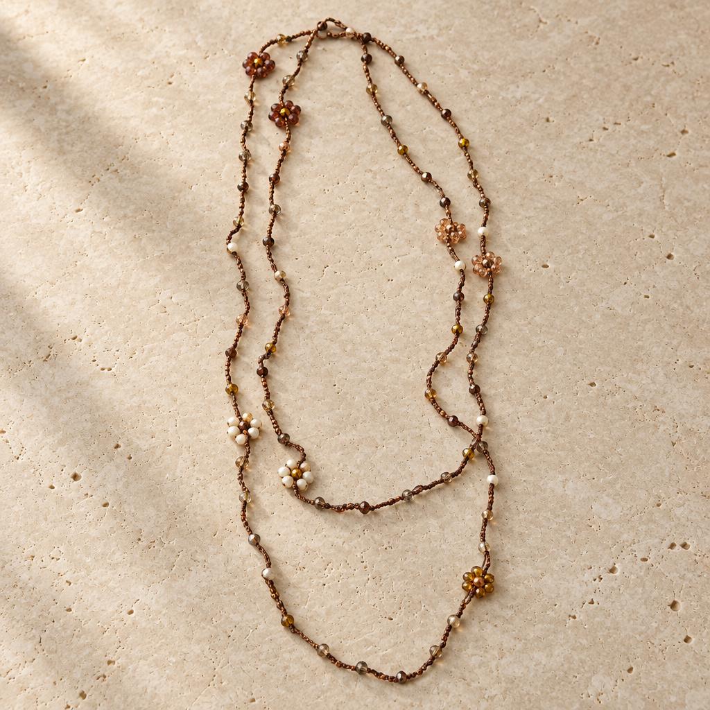 "DAISY" – Necklace – Brown with white crystals