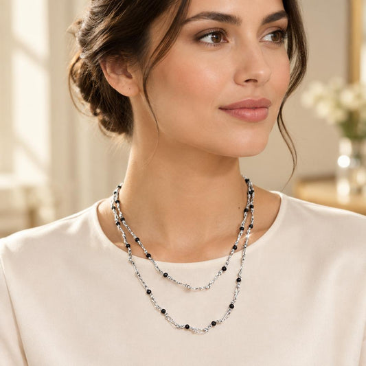 "SALOME" –  Closed Necklace – SILVER WITH BLACK CRYSTALS