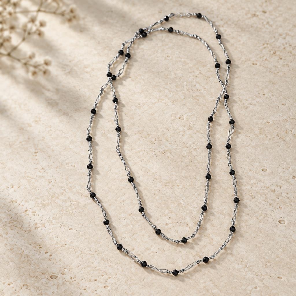 "SALOME" –  Closed Necklace – SILVER WITH BLACK CRYSTALS