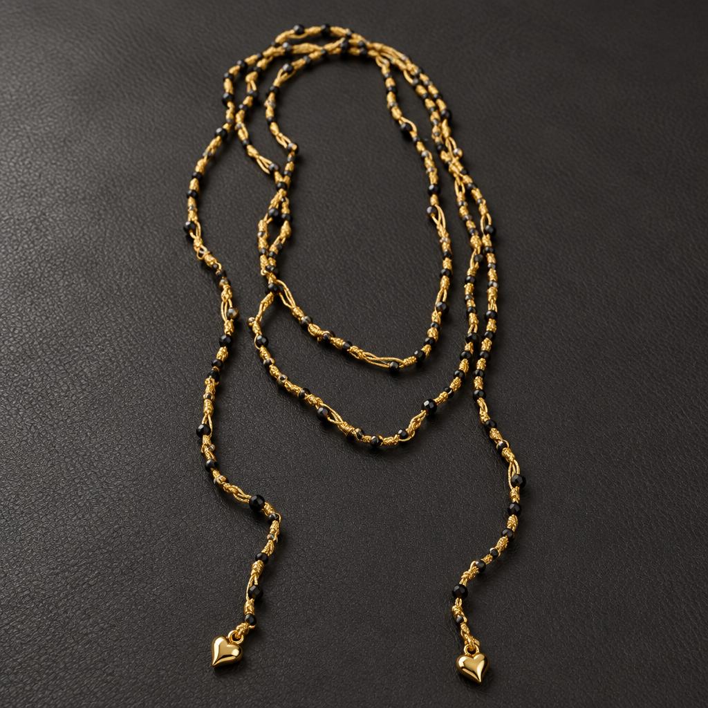 "SALOME" –  Open Necklace – GOLDEN WITH BLACK CRYSTALS