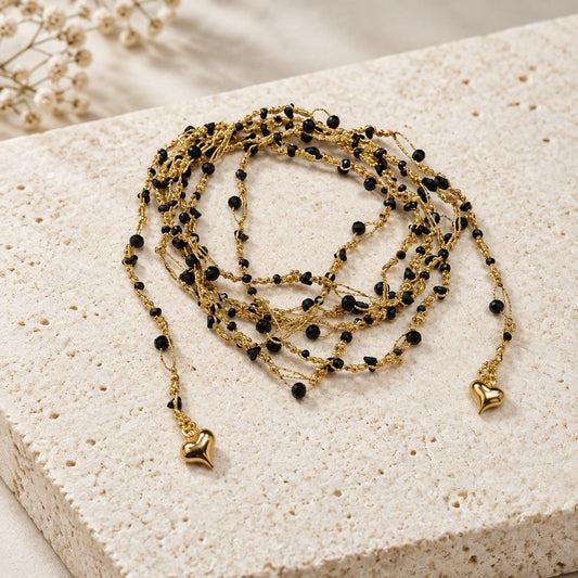 "SALOME" –  Open Necklace – GOLDEN WITH BLACK CRYSTALS