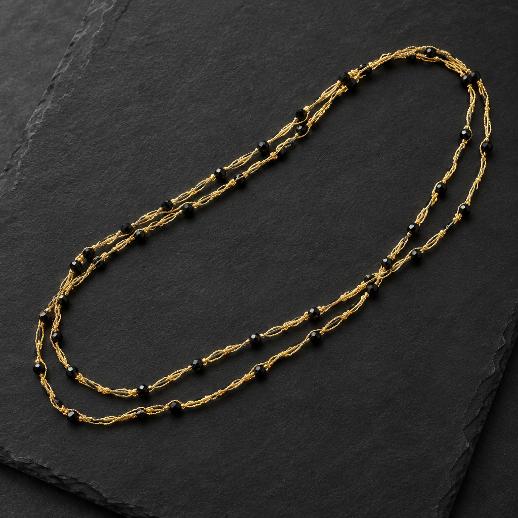 "SALOME" –  Closed Necklace – GOLDEN WITH BLACK CRYSTALS