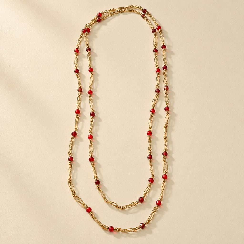 "SALOME" –  Closed Necklace – GOLDEN WITH RED CRYSTALS