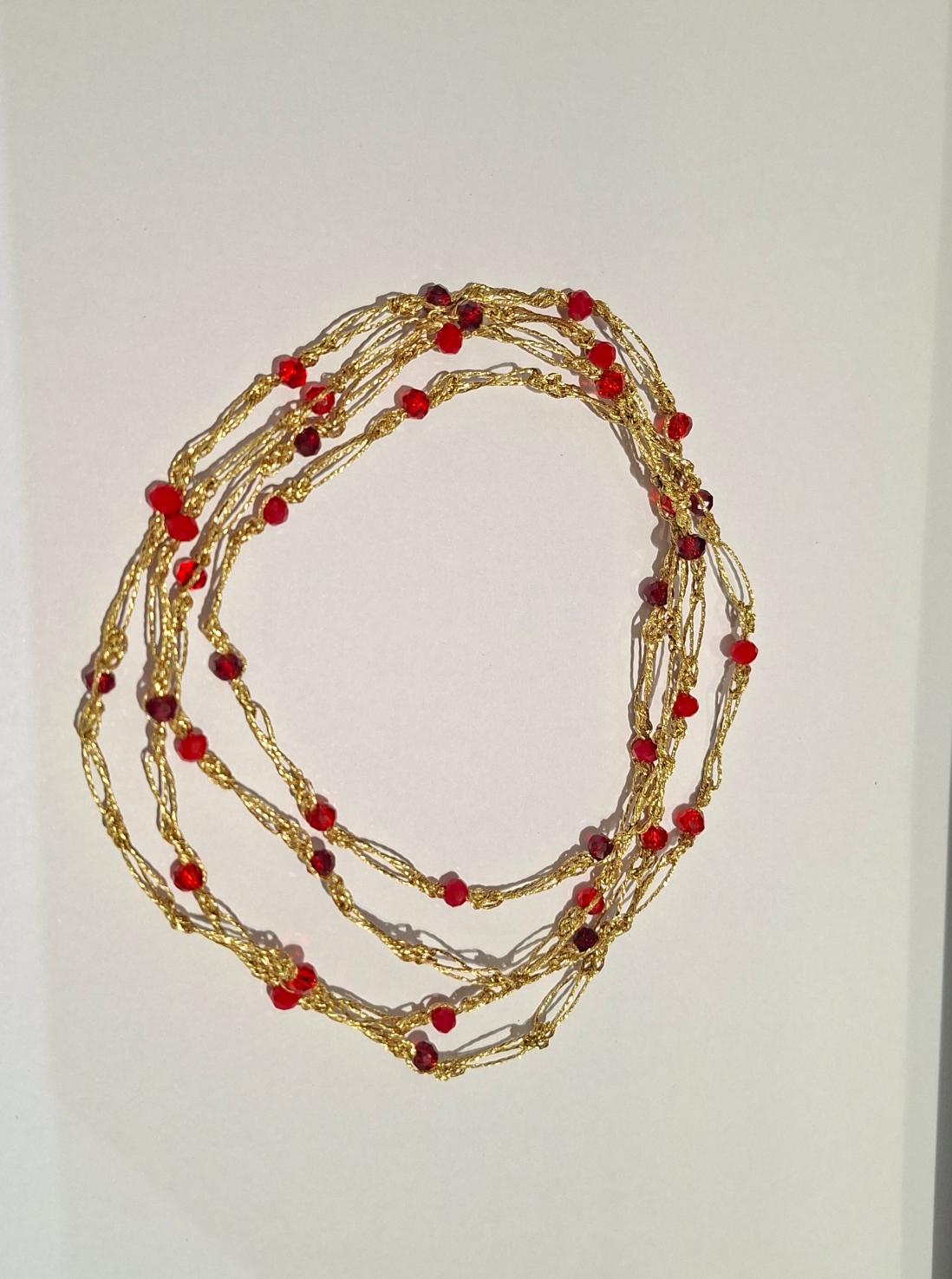 "SALOME" –  Closed Necklace – GOLDEN WITH RED CRYSTALS
