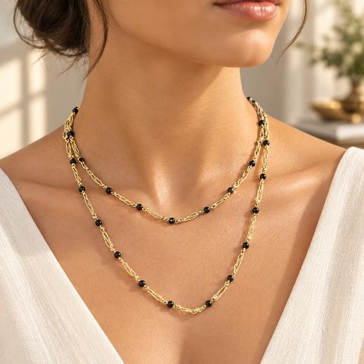 "SALOME" –  Closed Necklace – GOLDEN WITH BLACK CRYSTALS