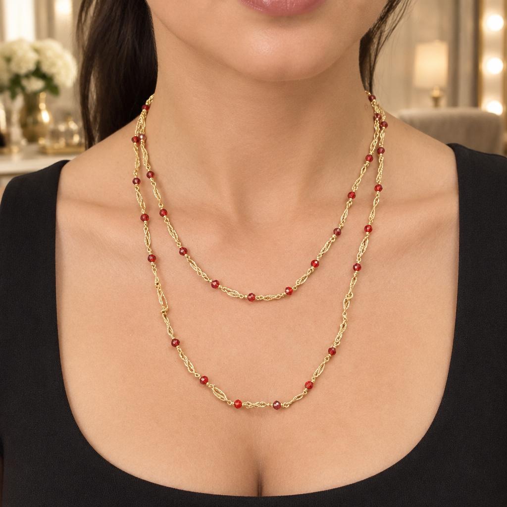 "SALOME" –  Closed Necklace – GOLDEN WITH RED CRYSTALS