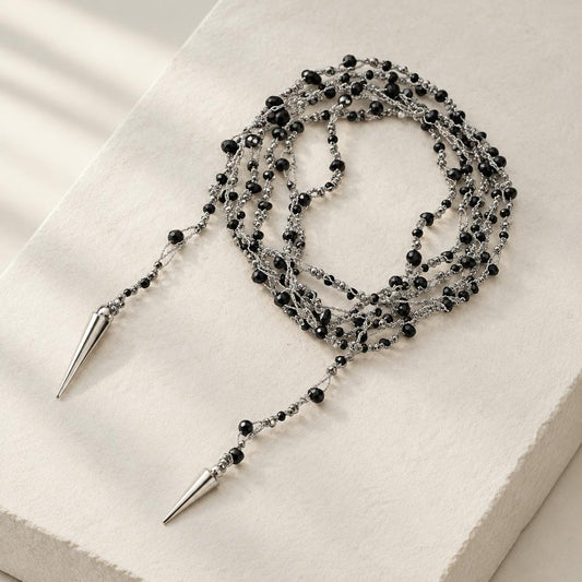 "SALOME" –  Open Necklace – SILVER WITH BLACK CRYSTALS